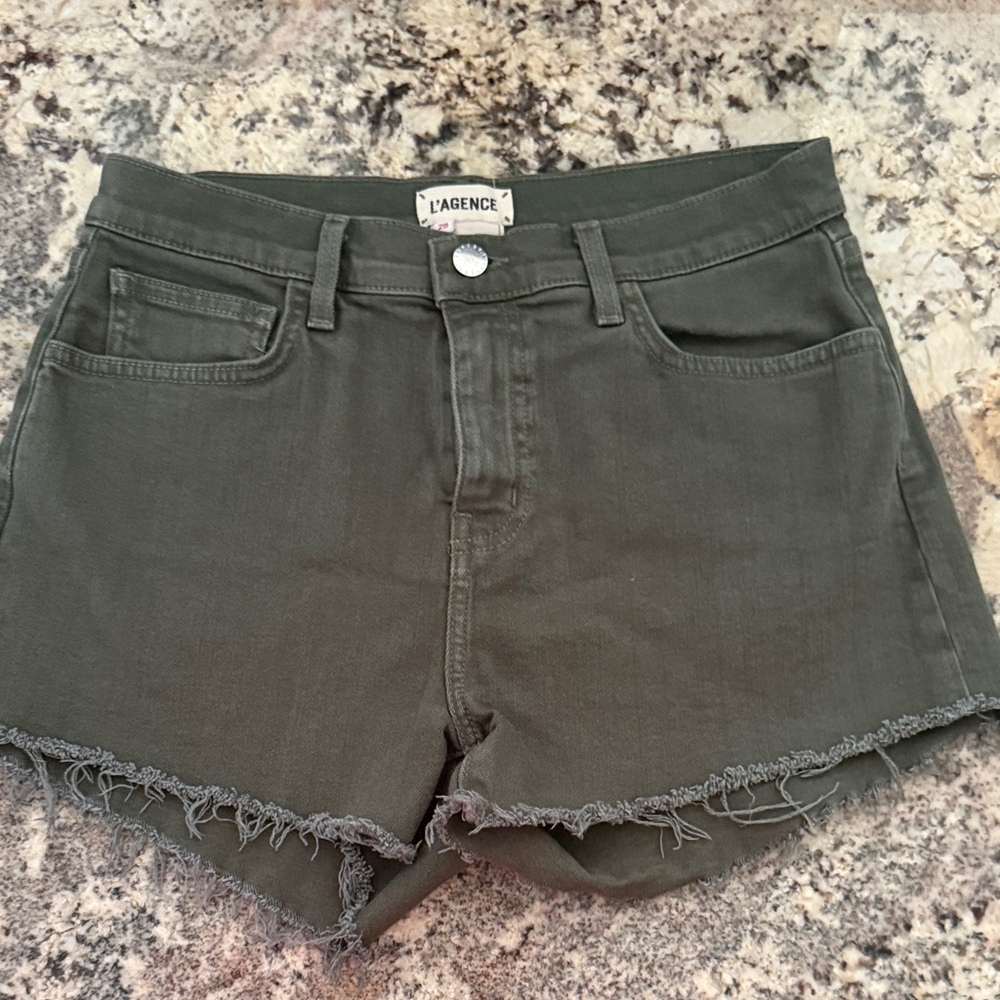 L'AGENCE Olive Green Jean Shorts
